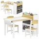 preview thumbnail 9 of 15, Qaba Kids Desk and Chair Set with Paper Roll, Kids Art Table and Chairs Set with Storage Shelves, Activity Craft Table Natural Wood