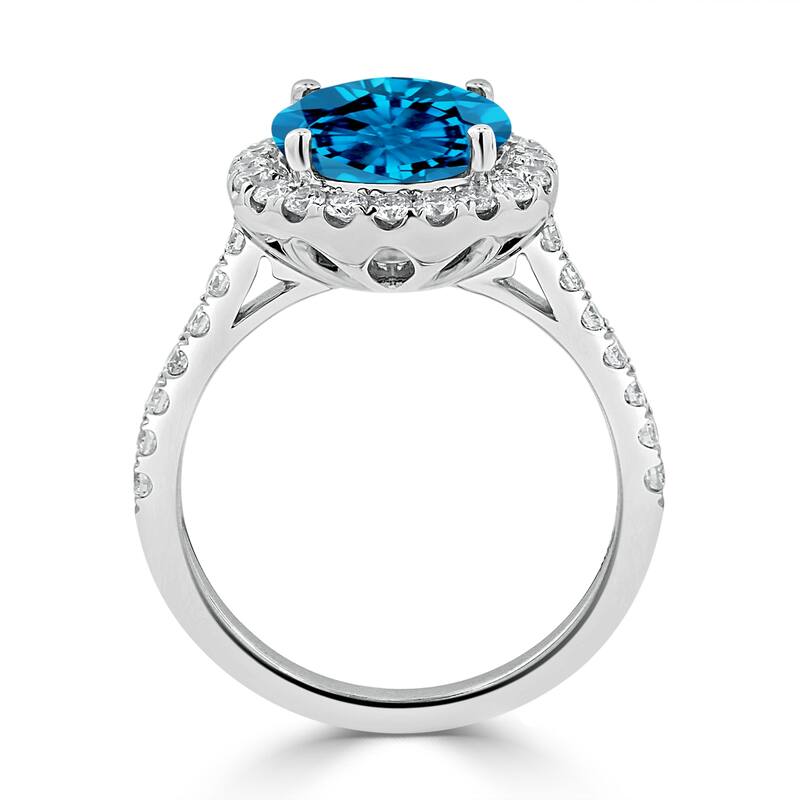 Auriya 3 1/3ct Fancy Round Swiss Blue Topaz and Halo Diamond Engagement Ring 5/8ctw 14k Gold
