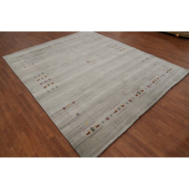 Hand Knotted Oriental 100% Wool Carpet Tribal Animal Pictorial Greys & Charcoal Gabbeh Area Rug - 9' 10'' X 8' 1''