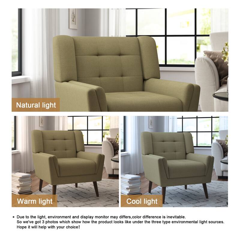 2 Set Mid Century Modern Linen Accent Armchair with Wooden Legs
