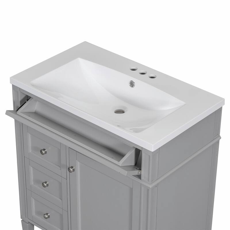 30'' Modern Bathroom Vanity with Top Sink, 2 Drawers and Tip-out Drawer