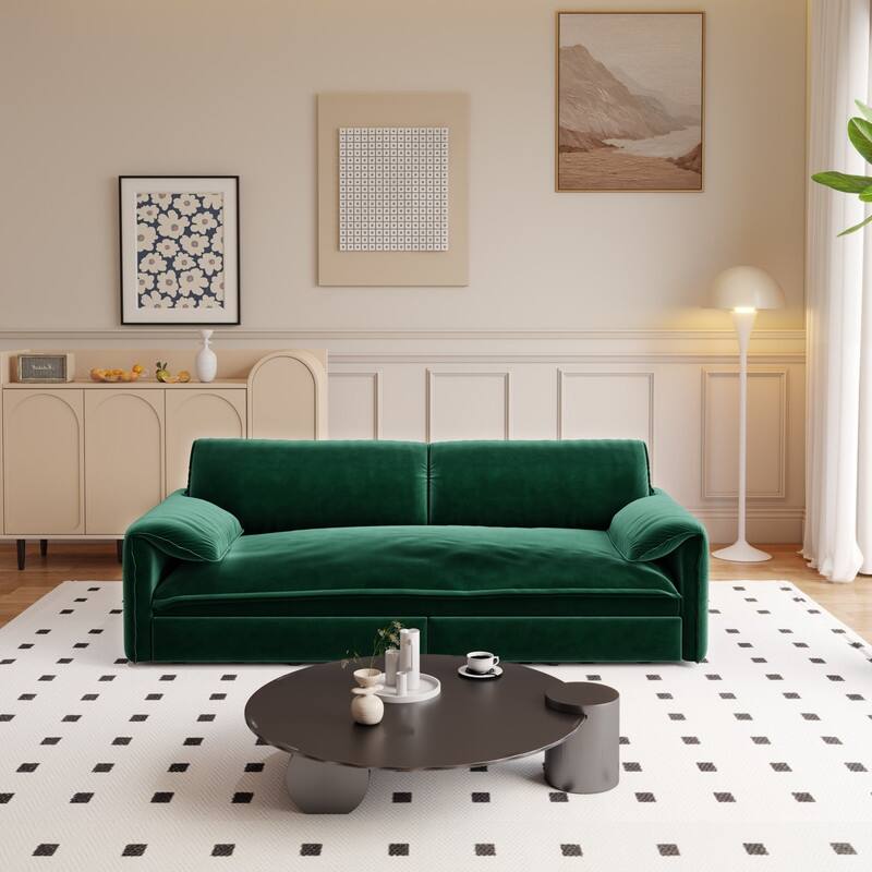 66" Queen Pull Out Sofa Bed, 3-in-1 Convertible Sleeper Sofa with Side Storage - Green