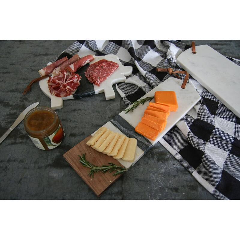Foreside Home & Garden Small White Marble and Wood Kitchen Serving Cutting Board