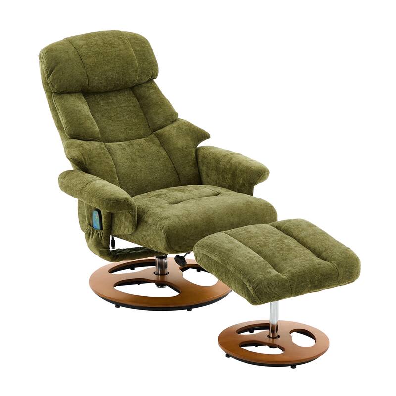 Recliner Chair with Ottoman, Modern 360° Swivel Lounge Chair with Footstool, Chenille Fabric, 5 Point Vibration Massage