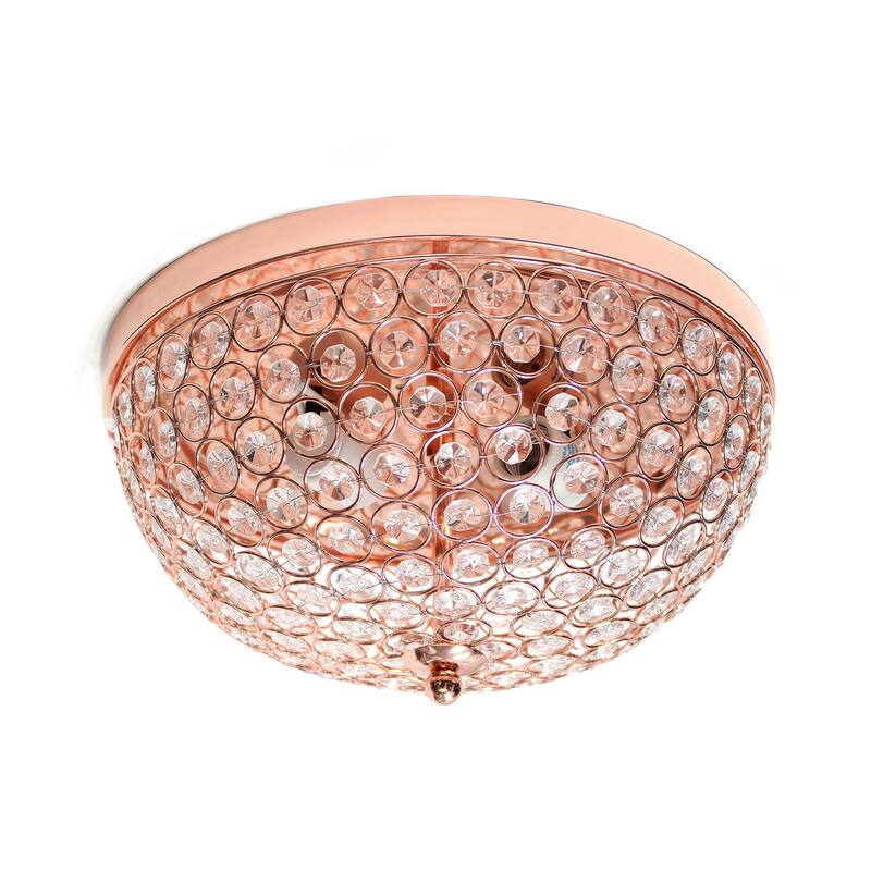 Modern 2-Light Flush Mount Ceiling Light - Rose Gold Crystal Embellishment - Contemporary Ceiling Fixture - Pack of 2 - 6.5