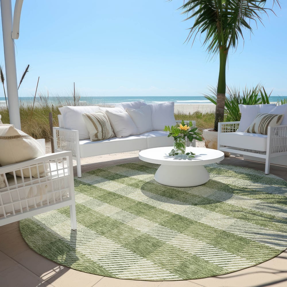 Machine Washable Indoor/ Outdoor Chantille Plaid Stripe Rug