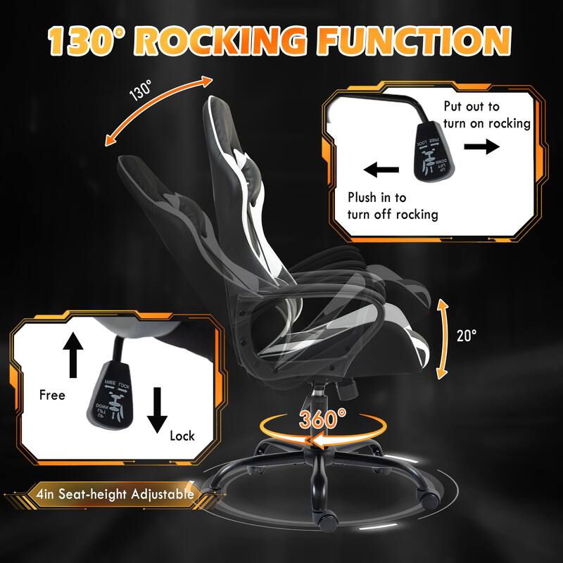 EROMMY Ergonomic Gaming Chair with Massage Lumbar, Rocking Function, Adjustable Support, 360° Swivel