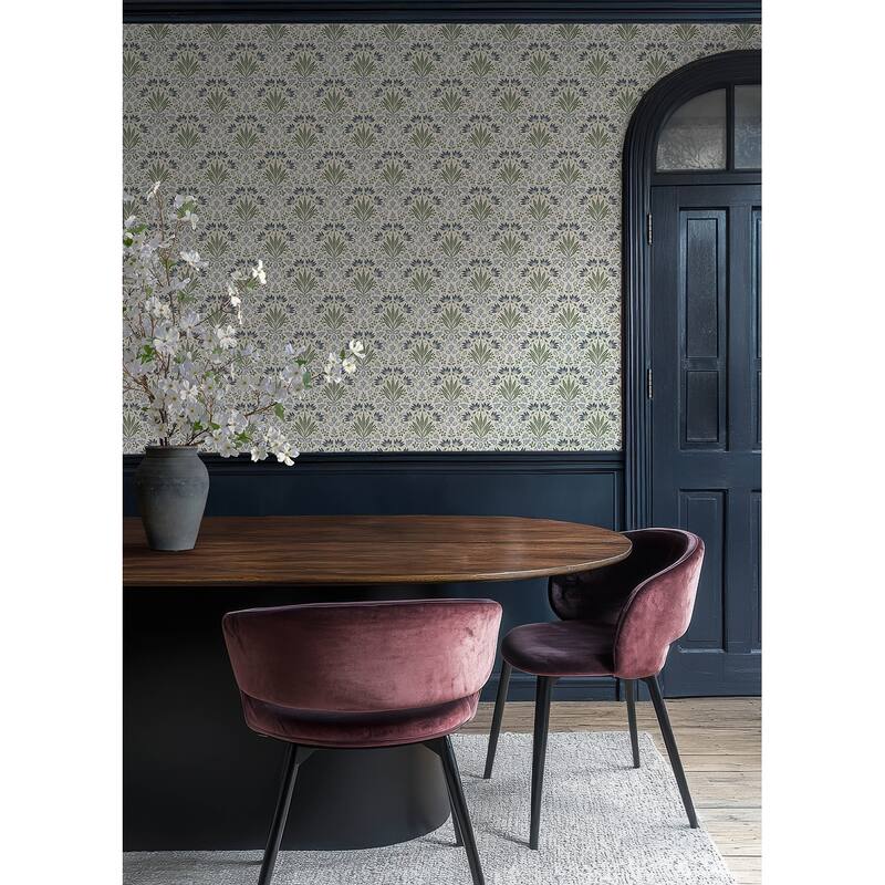 Chris Loves Julia x A-Street Prints Woodbury Blue Floral Damask Wallpaper