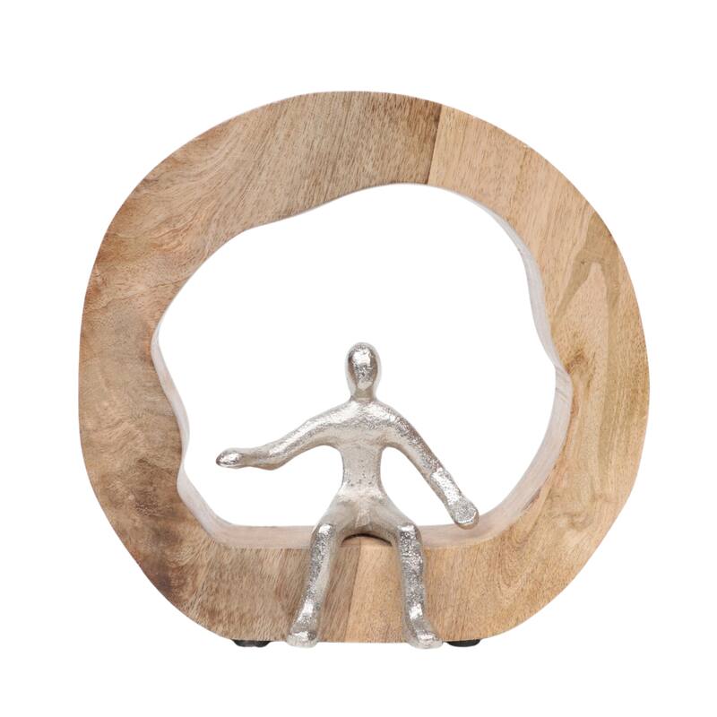 Decorative Figurine on Round Wooden Stand Sculpture