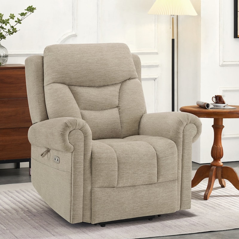 MCombo Dual Motor Power Lift Recliner Chair with Massage and Dual Heating, Adjustable Headrest, Fabric 7888 - Beige