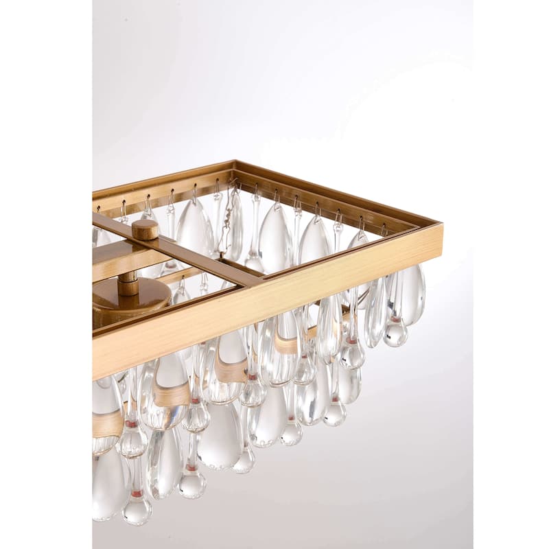 Viviana Brushed Brass 6-light Crystal Teardrop Rectangle Chandelier - 30"L x 8.7"W x 6"H