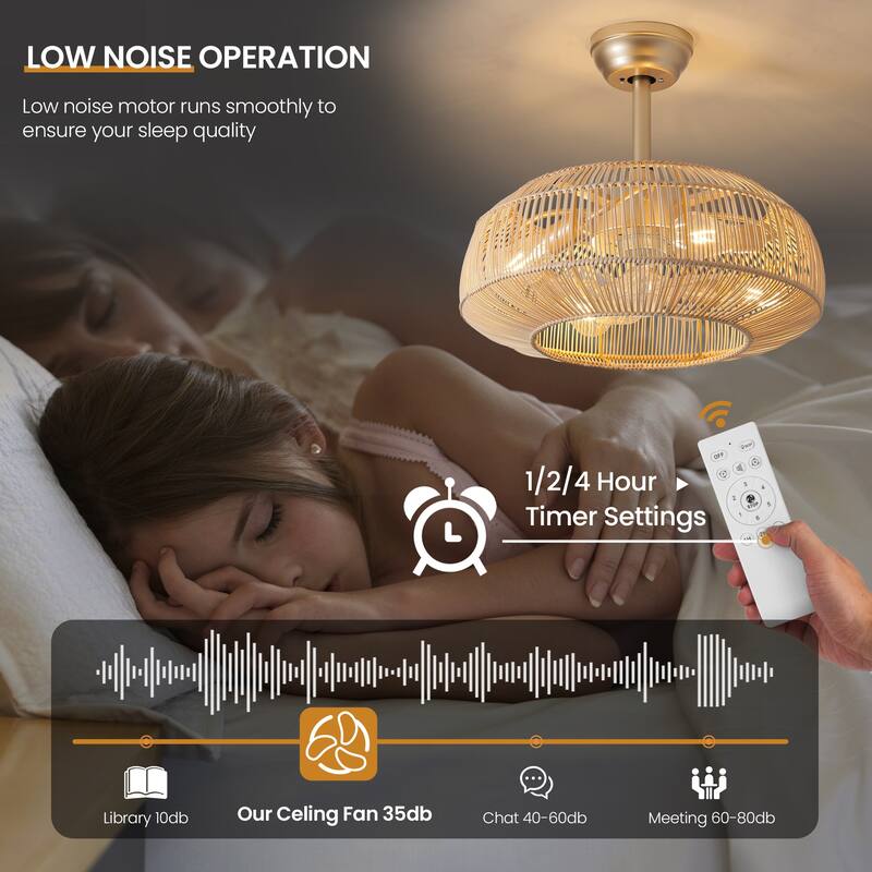 20 Inch Boho Ceiling Fans with Light Flush Mount - 4-Light