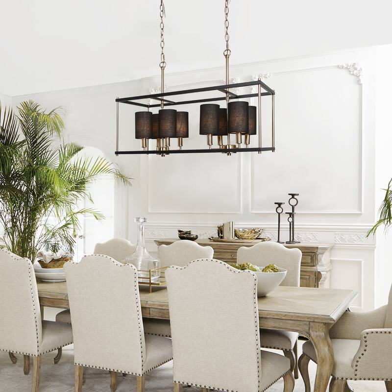 Evaie Mid-century Modern 8-light Chandeliers Linear Removable Fabric Shade Lights for Dining Room - L 26" x W 10.5" x H 82.5"