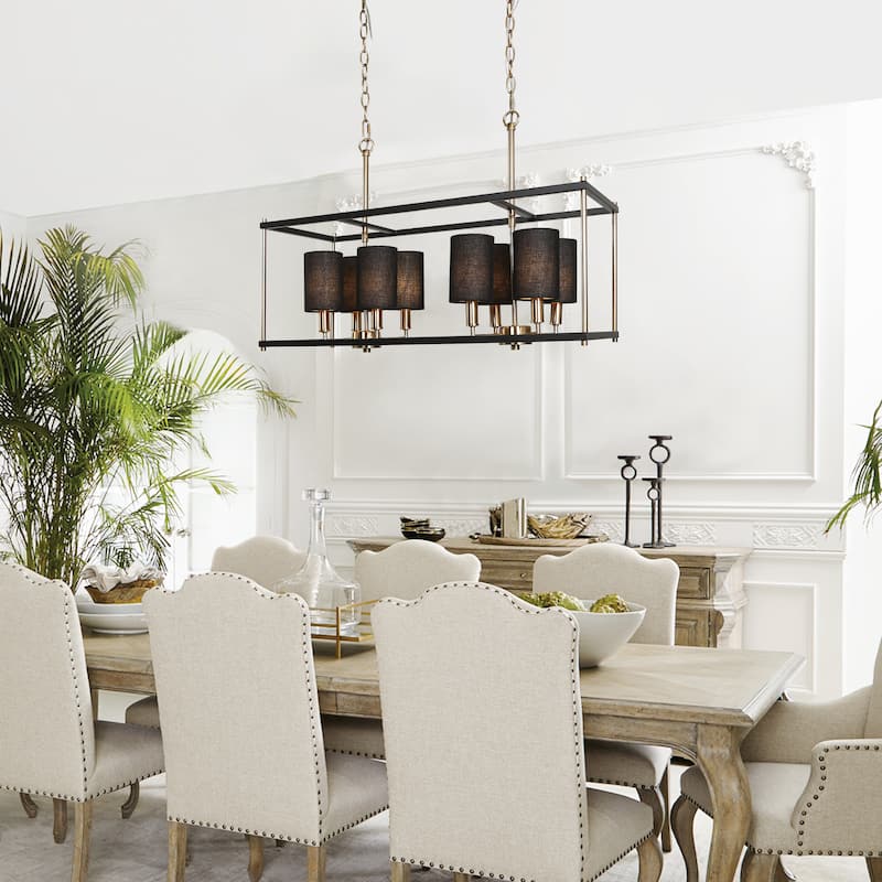 Zigger 8-light Modern Linear Chandelier Metal Dining Room Pendant with Removable Fabric Shade - L 26" x W 10.5" x H 82.5"