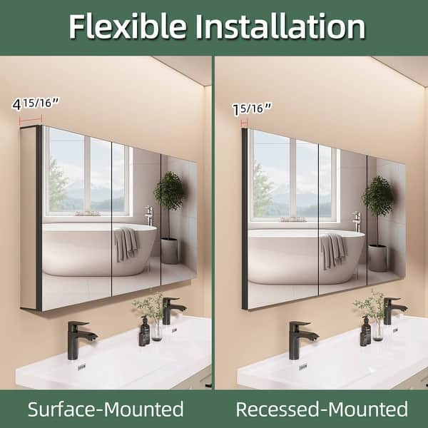 Getpro 60 in. W x 30 in. H Rectangular Aluminum Medicine Cabinet with Mirrors for Bathroom Frameless Recessed or Surface Mount
