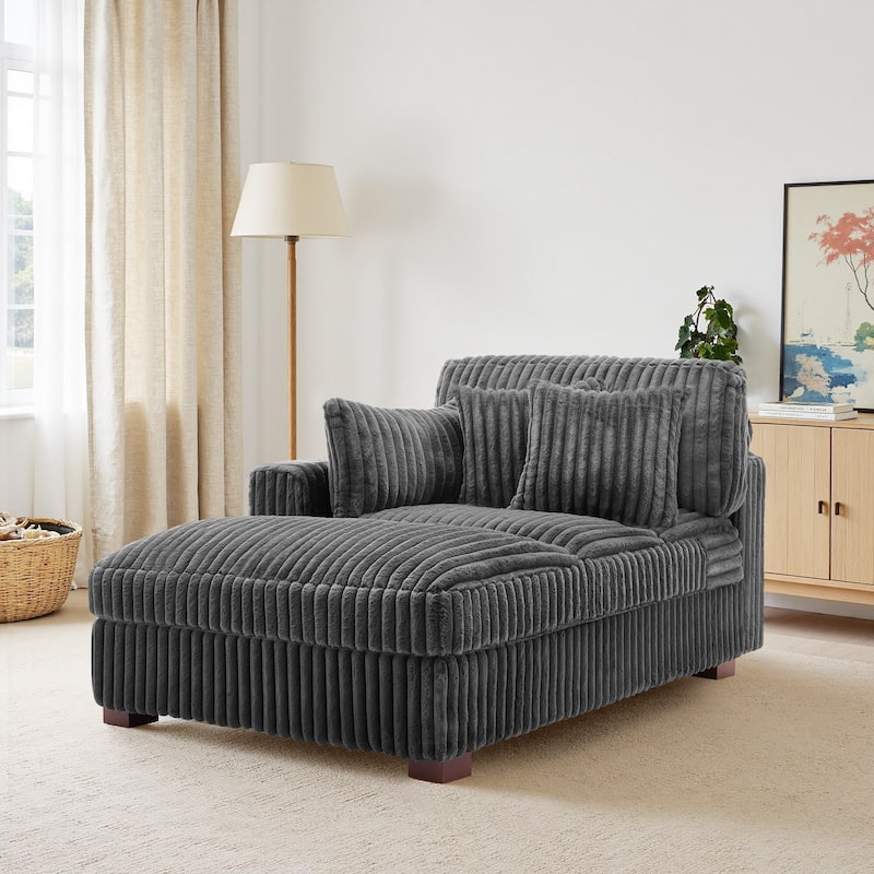 41" W Plush Corduroy Chaise Lounge with Pillows