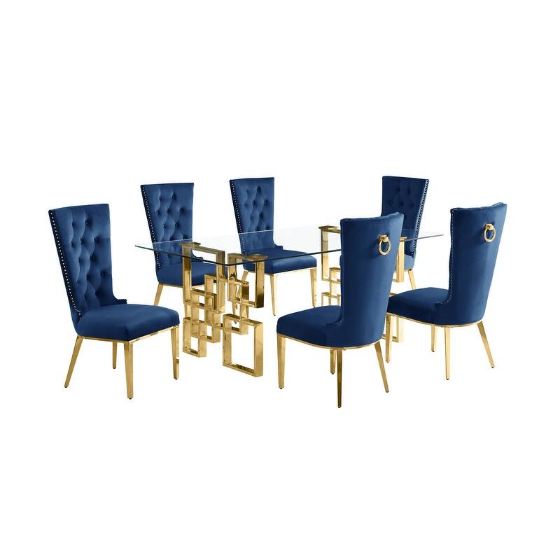 Best Quality Furniture D221/2-SC330-7 Dining Set with 12mm Tempered Glass