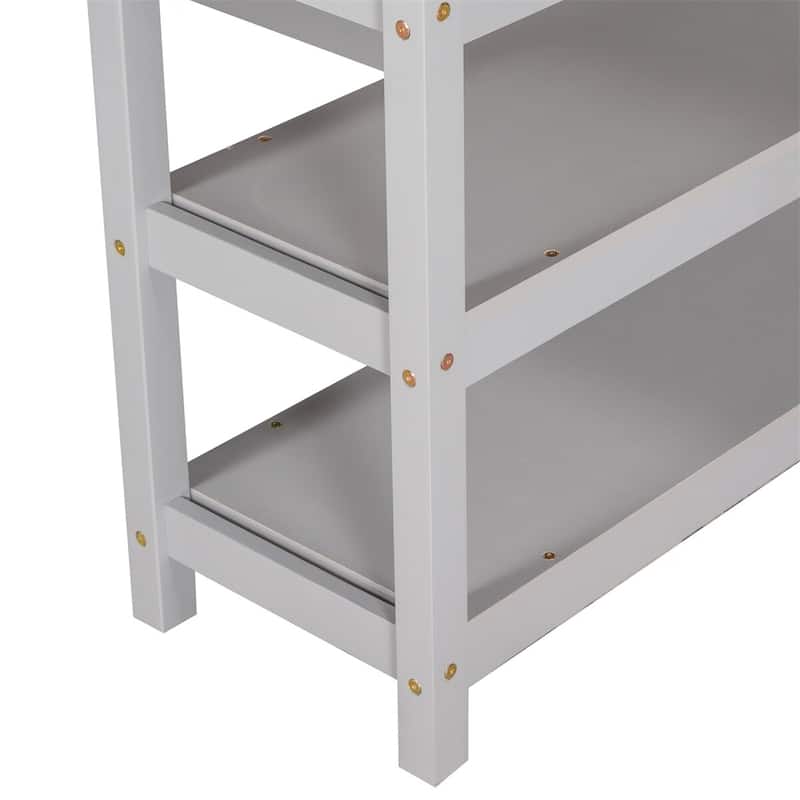 Merax Loft Bed with Storage Shelves and Under-bed Desk