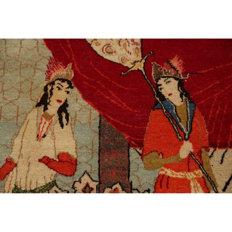 Pre-1900 Antique Pictorial Kashan Persian Rug Hand-Knotted Wool Carpet - 4'3"x 7'0"