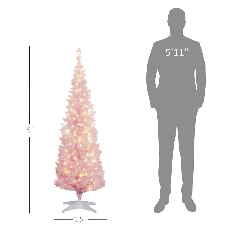 HOMCOM 5' Tall Pre-Lit Slim Noble Fir Artificial Christmas Tree with Realistic Branches, 110 Warm White LED Lights and 294 Tips