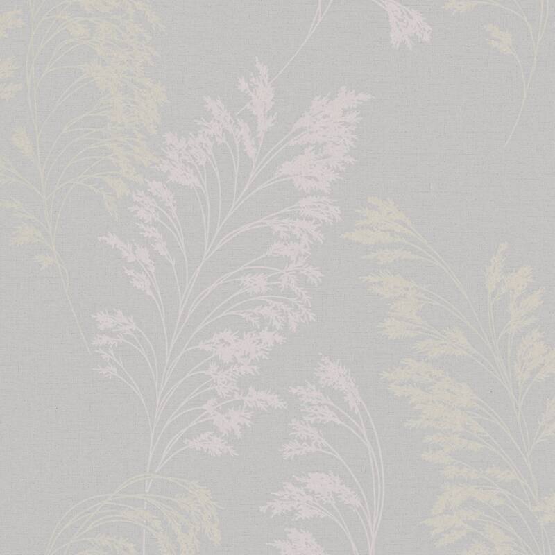 Galerie Wallcoverings Shrub Leaf On Plain Linen Texture Vinyl on Non-woven Soft Metallic Wallpaper Roll - 33 feet x 21 inches - Soft Grey/Gold/Copper