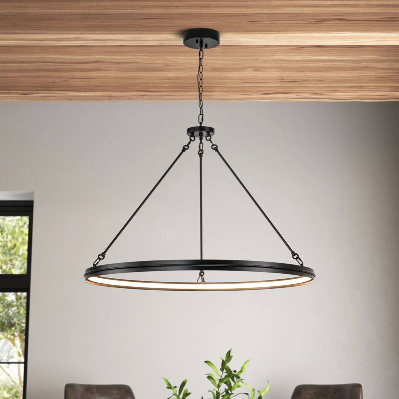 Ernest 1-Light Round Wagon Wheel LED Integrated chandelier - 38.19 in. W x 27.17 in. H x 38.19 in. D