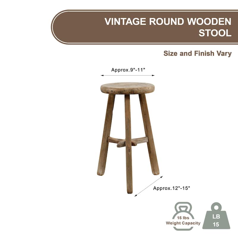 Artissance Round Vintage Stool, Weathered Natural Wood Finish (Size & Finish Vary) - 9'6" x 12'11"