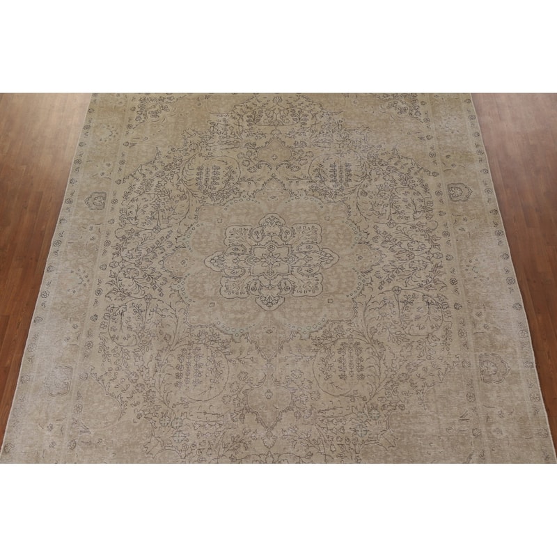 Hand Knotted Oriental 100% Wool Carpet Traditional Floral Beige & Ivories Tabriz Area Rug - 12' 9'' X 9' 10''