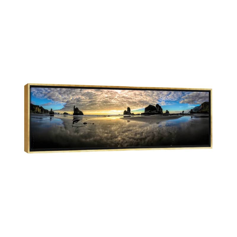 "Before Sunset Motukiekie Beach West Coast New Zealand" by OLena Art Framed - Gold - 12x36