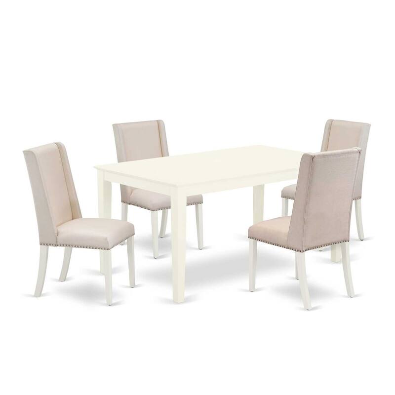 HomeStock 5-Pc Linen White Finish Solid Wood Top - Rectangular Dining Room Set - Seats 4