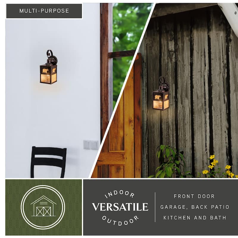 Bozeman 1 Light Bronze Rustic Bear Tree Outdoor Wall Lantern Clear Glass - 5-in W x 13-in H x 6-in D