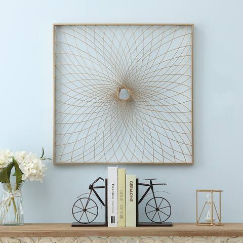 Gold Metal Spiral Flower Square Frame Wall Decor-24.0 In. W X 24.0 In. H X 2.2 In. D