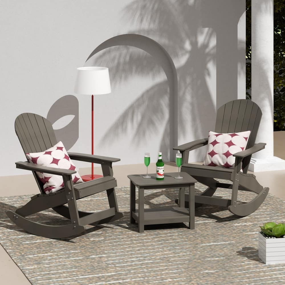 Vineyard HIPS Outdoor Eco-Friendly All Weather Seashell Rocking Adirondack Chairs with Side Table (3-Piece Set)