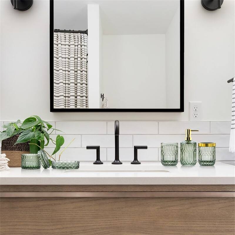 5 Pcs Glass Bathroom Accessories Set - Green