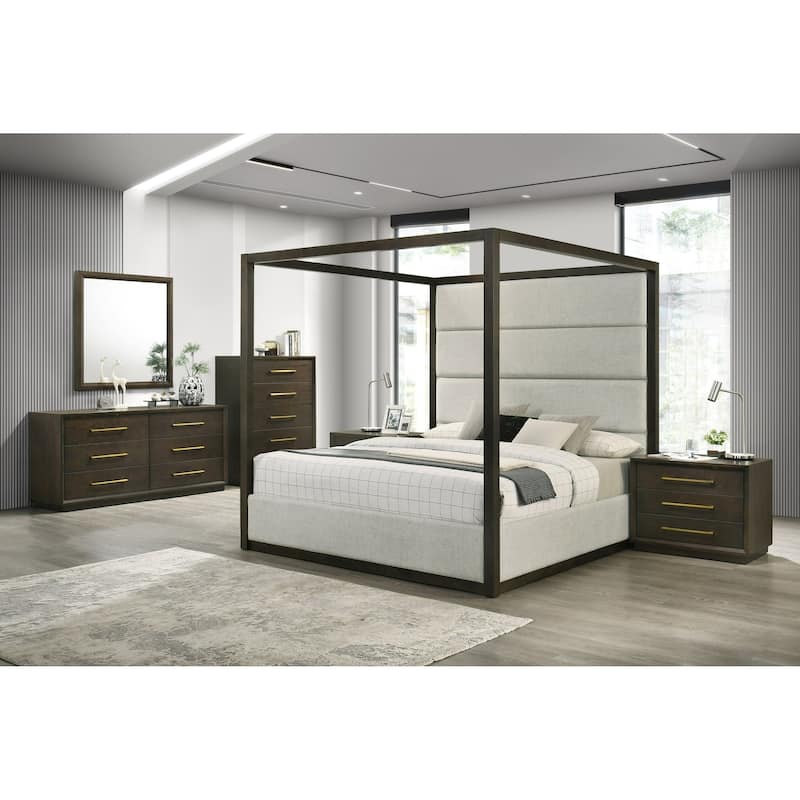 Modrest Manhattan Contemporary Brown Oak and Gold Nightstand