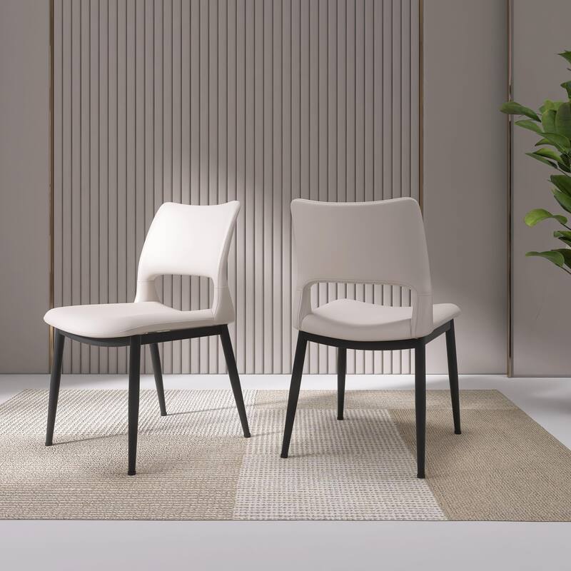 Modern Minimalist PU Leather Dining Chairs Set of 2, Comfortable Backrest Design, Metal Leg Support - 18.8" x 17.3" x 32.5"