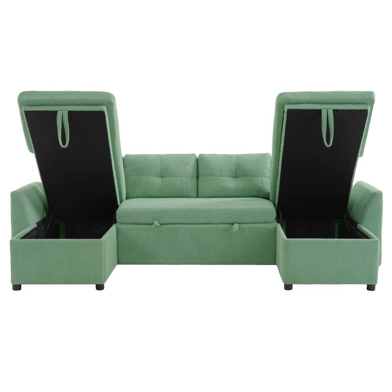 Oversized U-shaped Sectional Sofa with USB Ports, Dual Storage Chaise Lounges Sofa with Pull-out Bed Convertible Sleeper Sofa