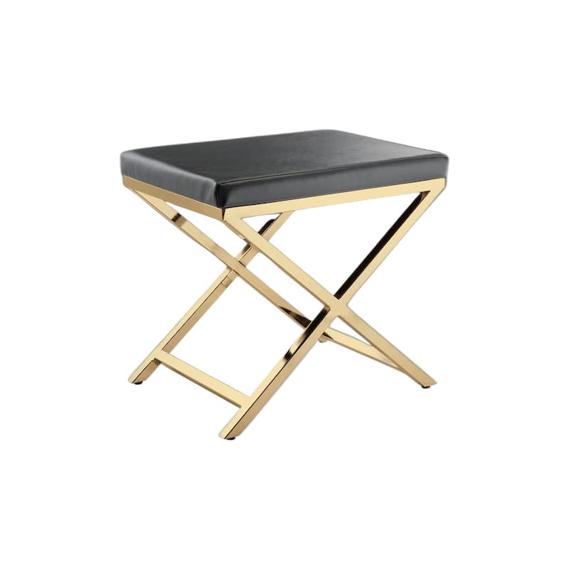HomeRoots 21" Charcoal and Gold Faux Leather Vanity Chair - 20.7 in. x 18.3 in. x 14.37 in.