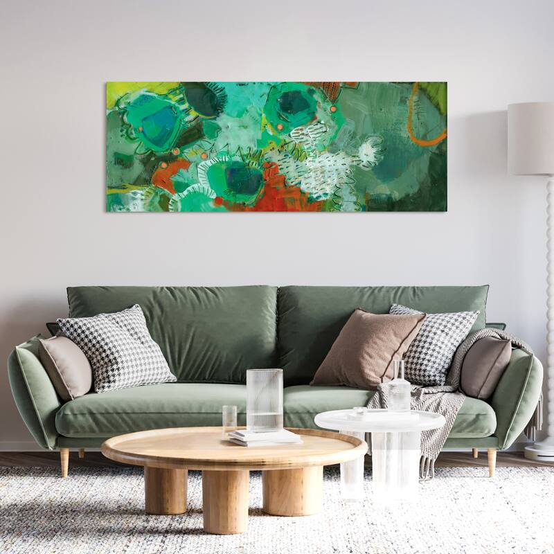 "Lolly I & II" Abstract Wall Art Printed on Frameless Free Floating Tempered Glass Panel - Green
