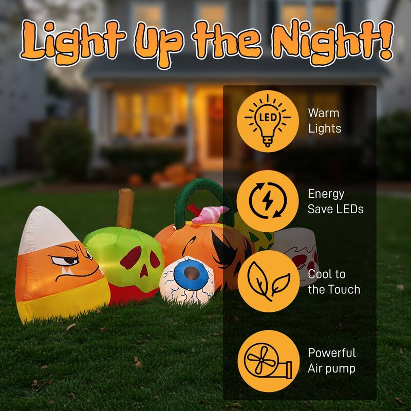 8FT Halloween Inflatable Outdoor Decoration with Ghosts Pumpkins Candy and LED Lights
