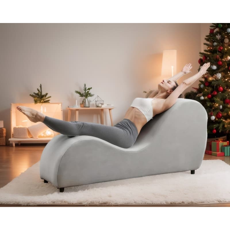 Mixoy Curved Chaise Lounge Yoga Chair for Stretching Relaxing Exercising - 60.6*18.1*27.6 - Light Grey