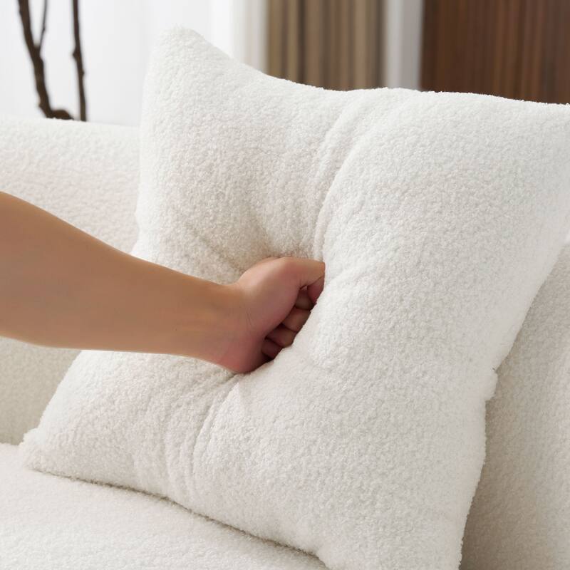 66.93 Inch Curved Loveseat, White Teddy Velvet, Foam+Spring, No-Assembly, 350 lbs Capacity