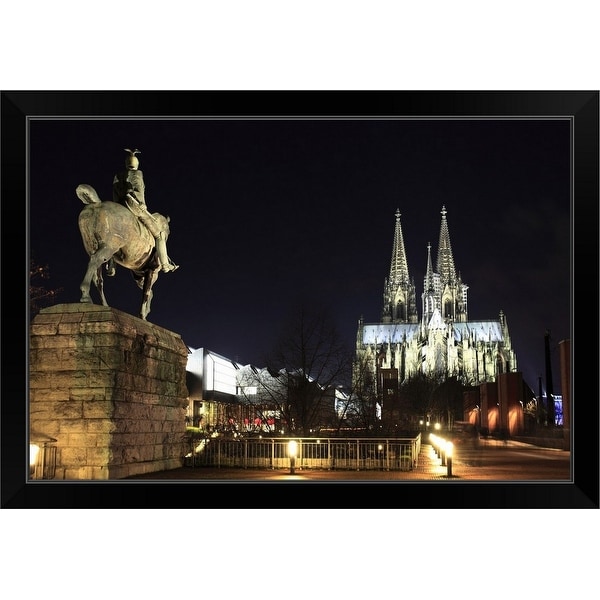 "Cologne at night with Cologne Cathedral," Black Framed Print