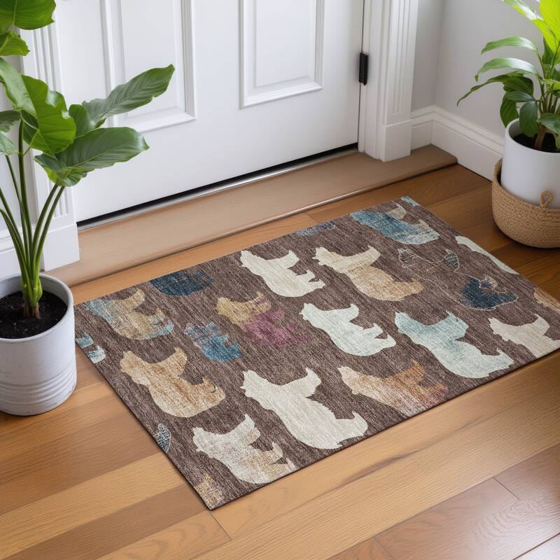 Machine Washable Indoor/ Outdoor Modern Bear Chantille Rug