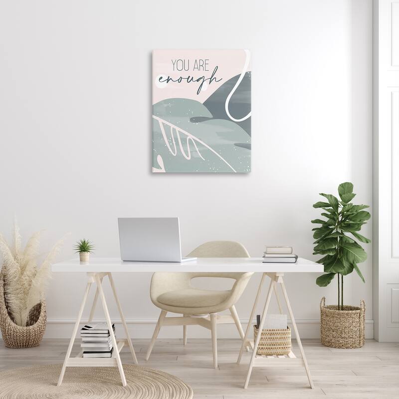 Stupell You are Enough Phrase Soft Green Leaves Canvas Wall Art