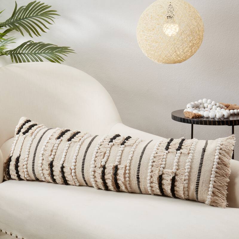 Stylish Fringe Poly Filled Pillow with Intricate Detailing