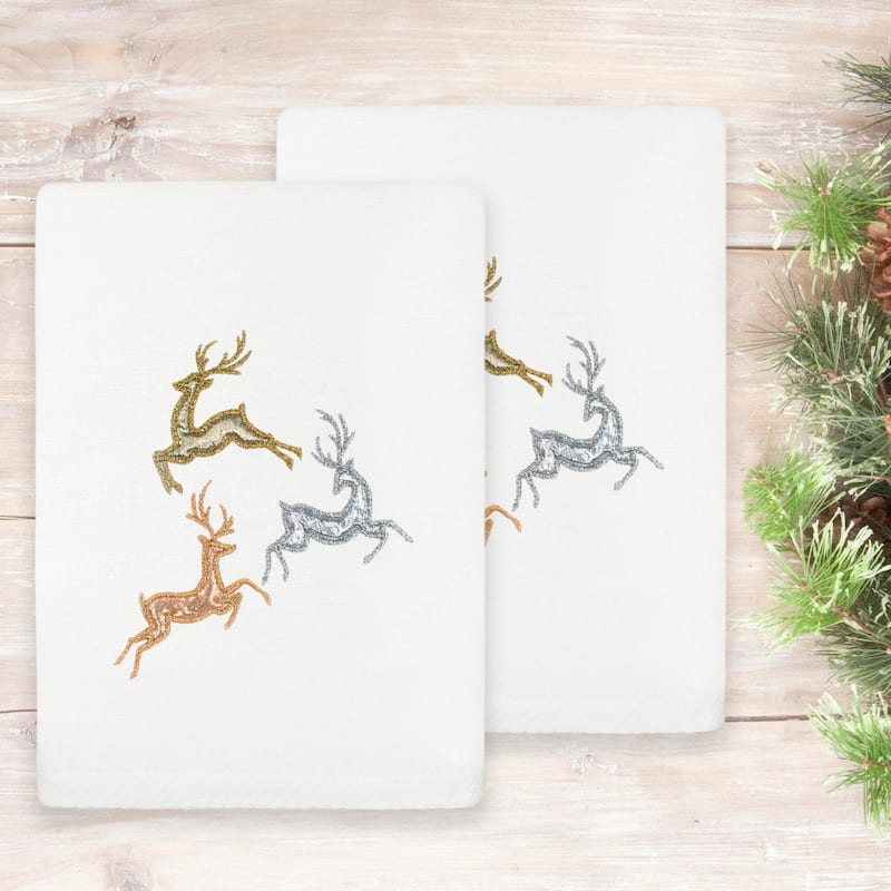 Authentic Hotel and Spa Christmas Leeping Deer 2PC Hand Towel Set