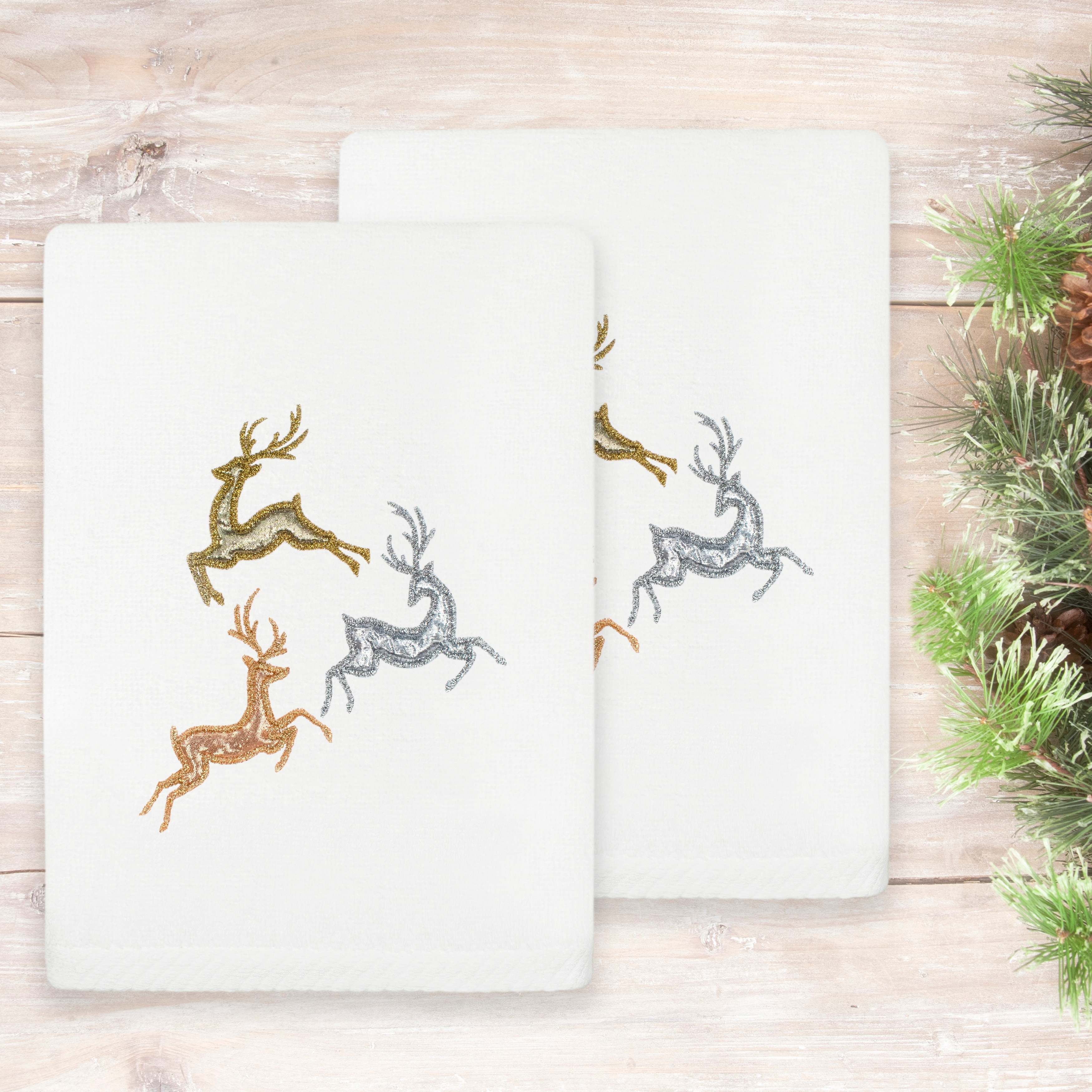 Authentic Hotel and Spa Christmas Leeping Deer 2PC Hand Towel Set