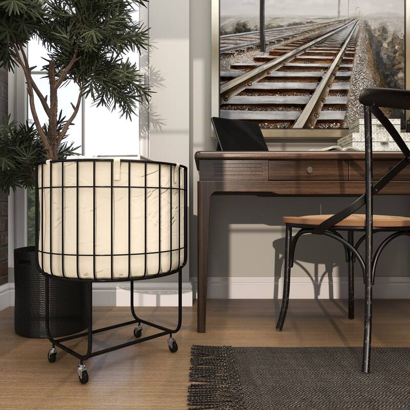 Black Metal Deep Set Wire Basket Storage Cart with Wheels and Fabric Lining