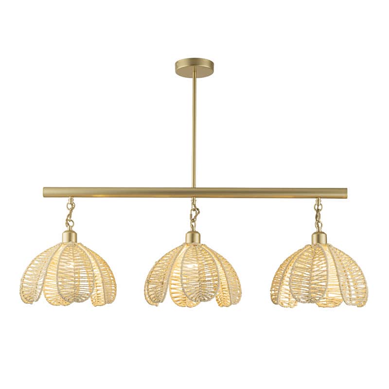 Cali 3-Light Wicker Flower Linear Pendant, Coastal Boho - Handwoven - 36" Wide